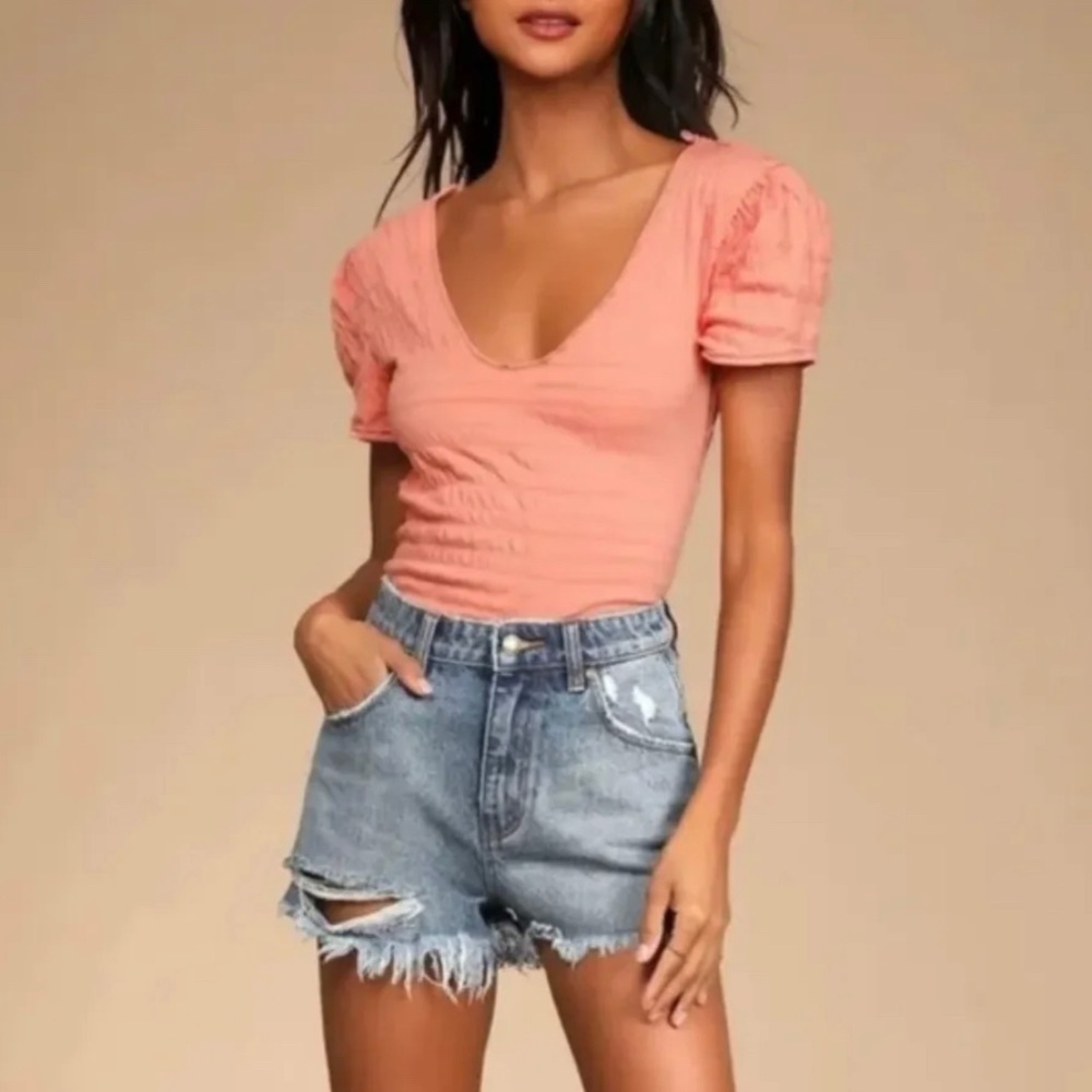 NWT FREE PEOPLE WE THE FREE 'Sugar Cube Tee' in Burnt Coral Sz Small